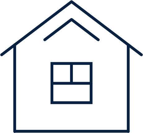 Blue outline house icon with divided window