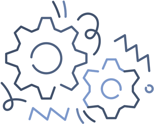 Illustration of interconnected gears representing mechanical or digital processes.