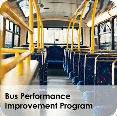 Empty bus interior promoting Bus Performance Improvement Program