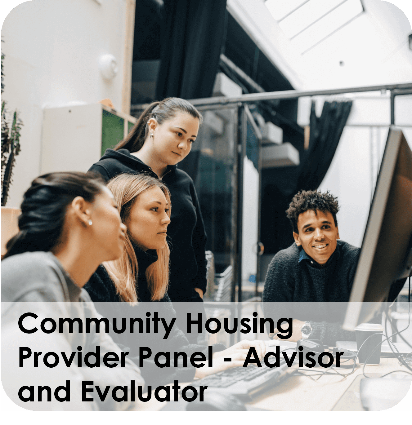 Diverse panel discussing community housing advisory roles.