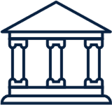 Blue outlined classical building icon with columns
