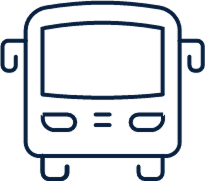 Icon of a front-facing bus with windows and headlights.