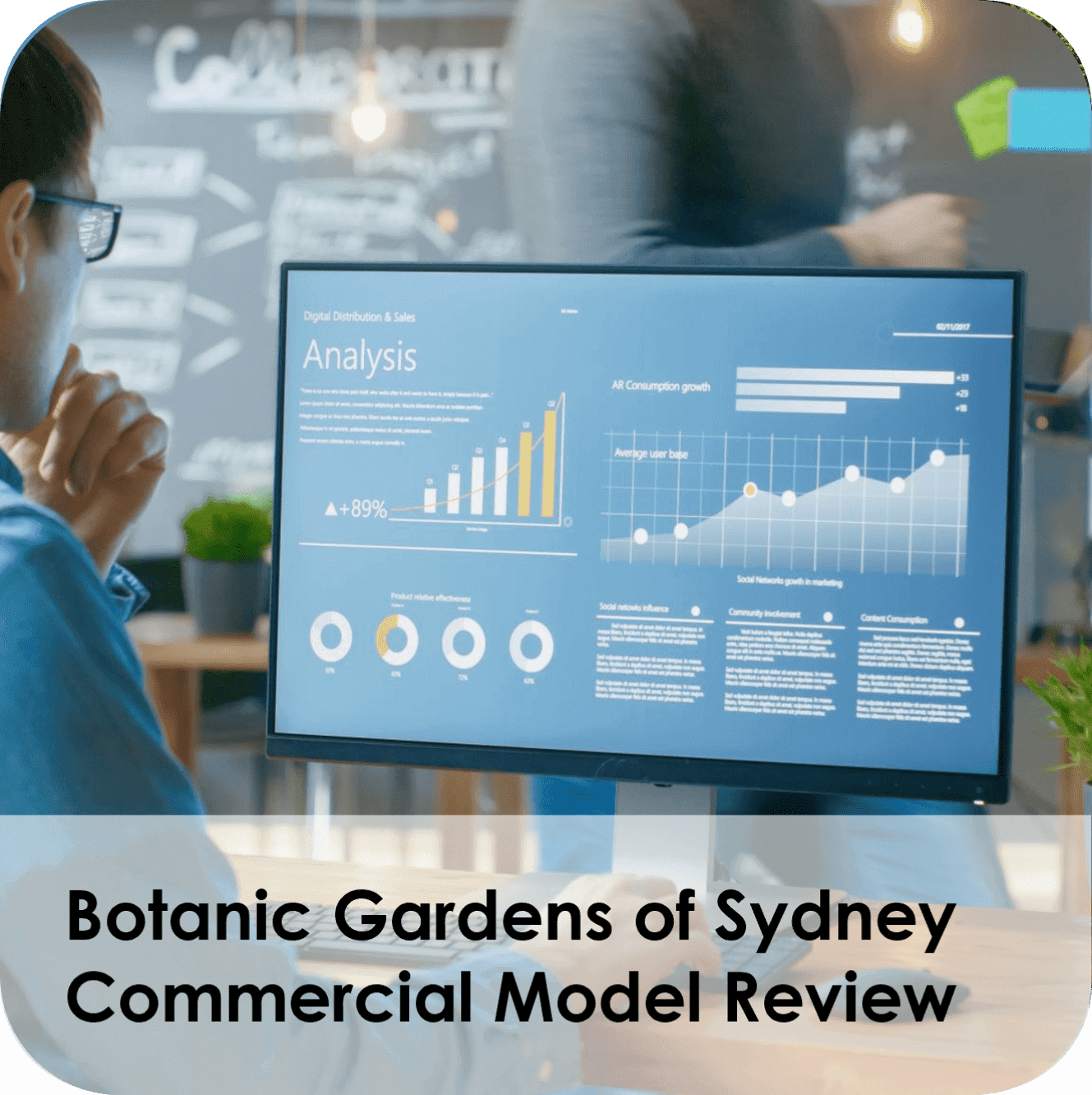 Business analyst viewing performance charts on monitor