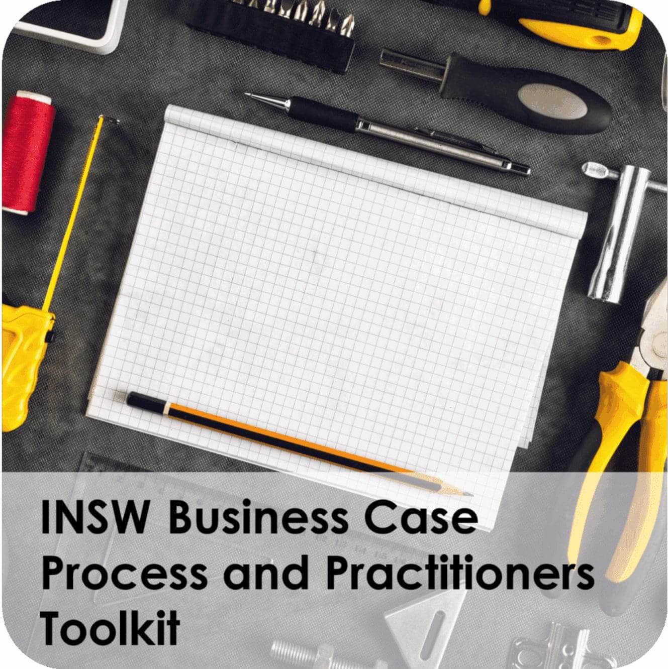 Business toolkit with notebook and hand tools