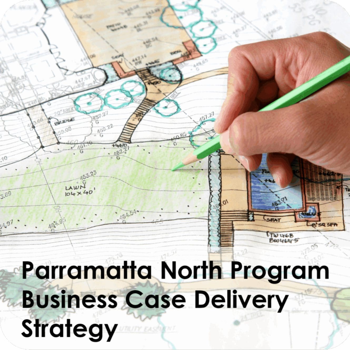Hand sketching landscape plan with green pencil