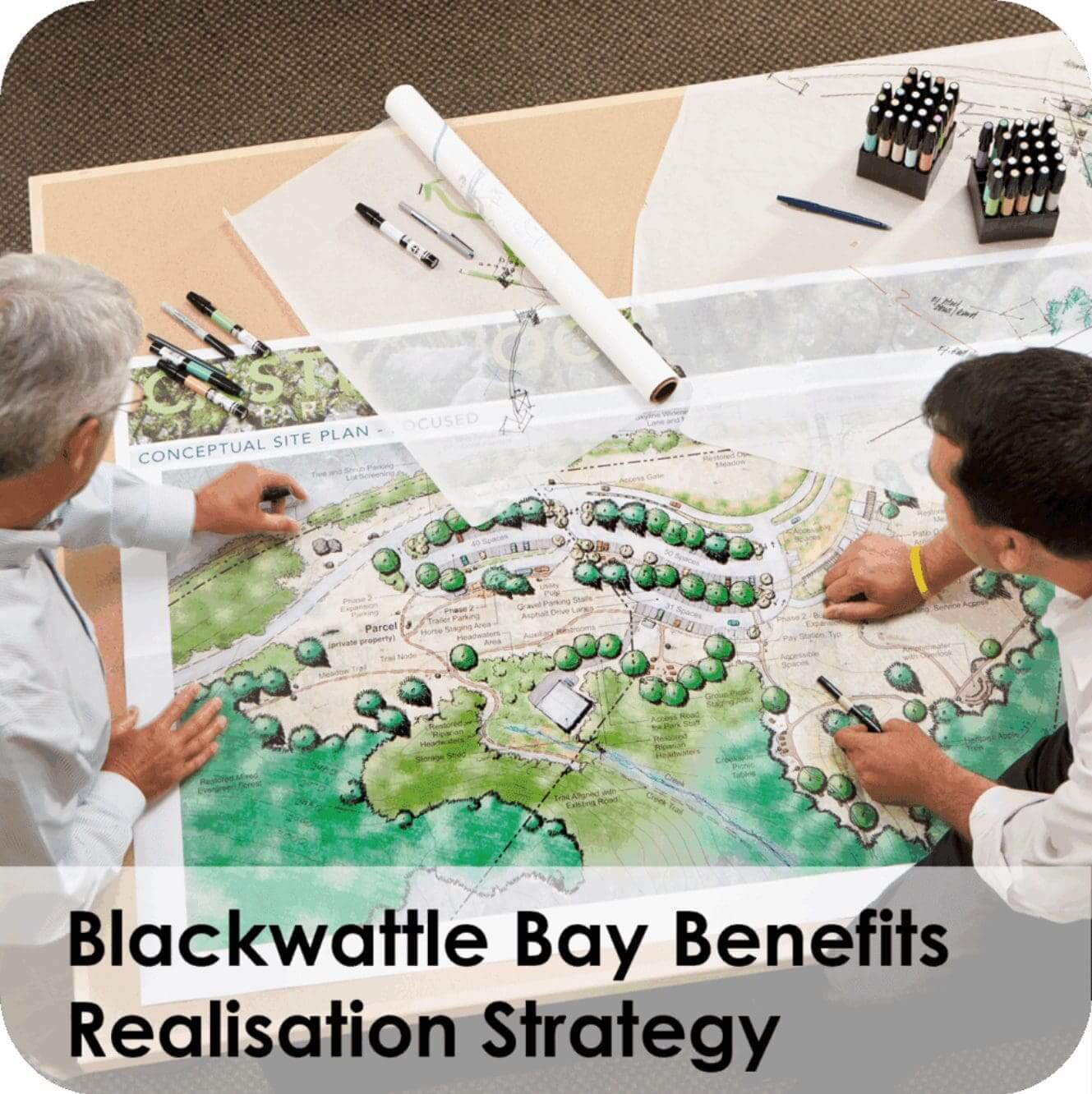 Landscape architects reviewing conceptual site plan