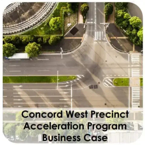 Aerial view of streets with project title overlay